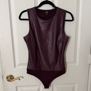 Express Deep Purple Faux Leather Bodysuit size medium body contour thong